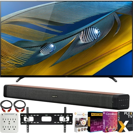 Sony XR55A80J 55" A80J 4K OLED Smart TV (2021) Bundle with Deco Home 60W 2.0 Channel Soundbar w/subwoofer + Wall Mount Kit + Premiere Movies Streaming 2020 + 6-Outlet Surge Adapter