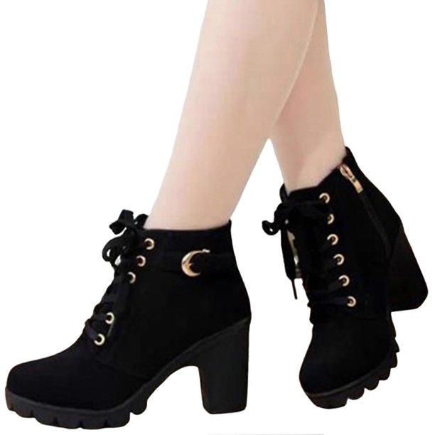 Women's Large Size Ankle Boots Lace Up Side Zipper Buckle Suede Shoes Suitable for Indoor Outdoor