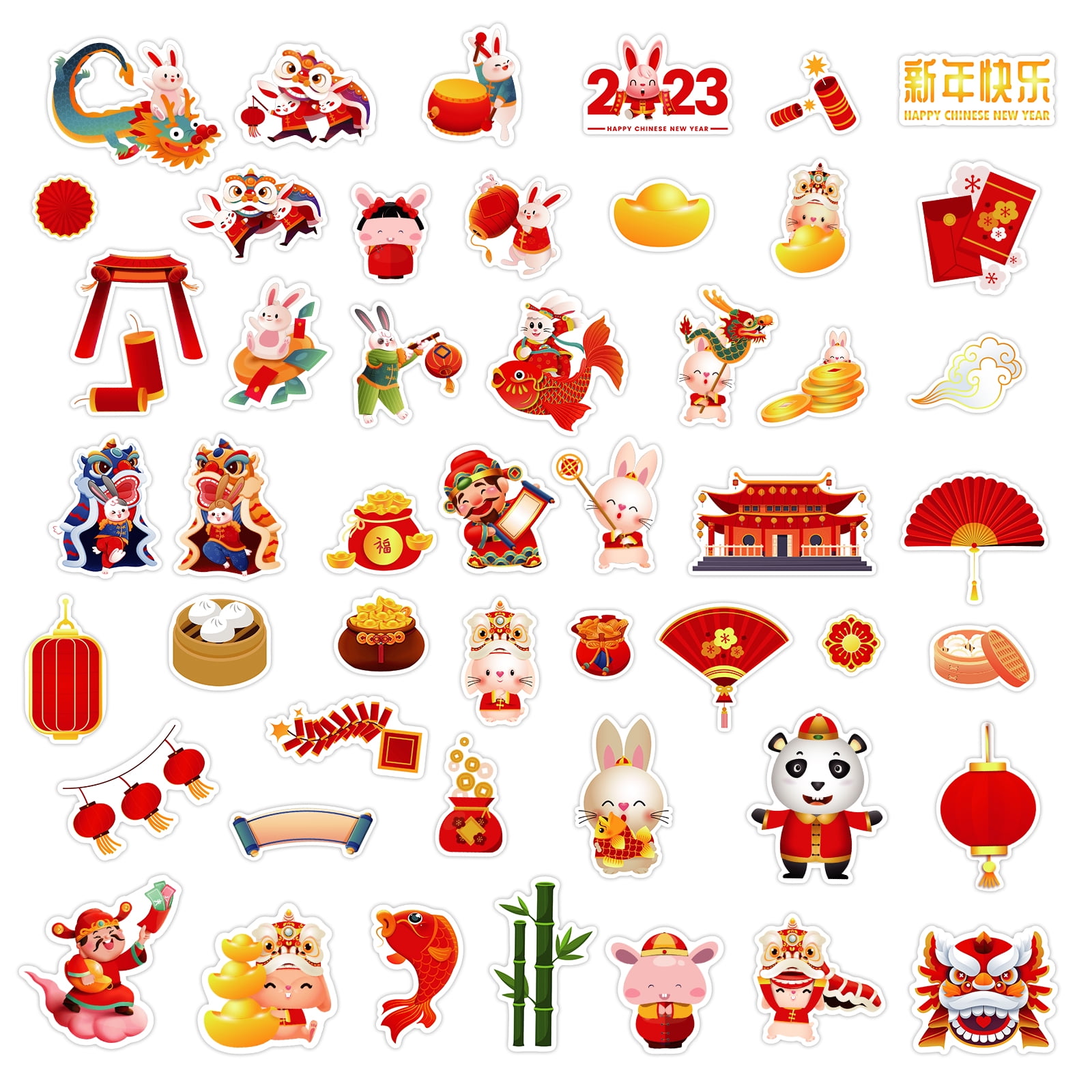 WaaHome 50pcs Chinese New Year Stickers for Kids Lunar New Year Stickers Year of The Rabbit 2023