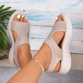 thumbnail image 4 of Xfvqtps Womens Knit Slip on Sandals Open Toe Casual Slides with Low Wedge Stretch Comfortable Breathable Walking Summer Shoes, 4 of 9