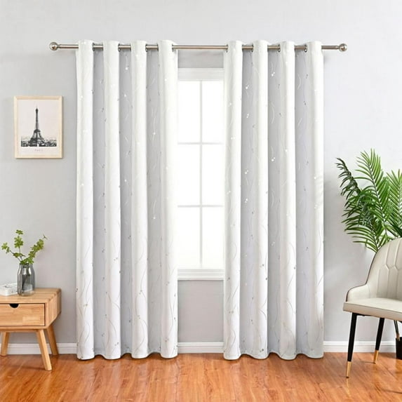 Blackout Curtains for Living Room, 2 Panels Darkening Curtains with Silver Wave Line Print Drapes for Bedroom 52W x 72L
