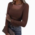 thumbnail image 2 of Towmus Womens Long Sleeve Scoop Neck Ribbed Knit Fitted Casual Tops Tee Slim Basic Shirts, 2 of 5