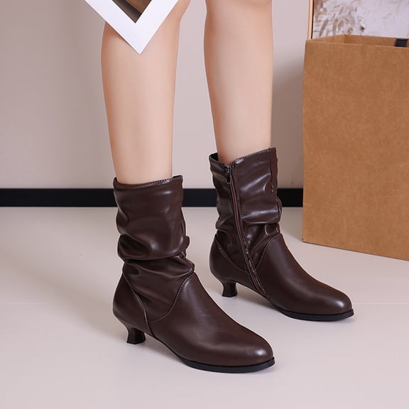 Wowcloth Women's Fashion Ankle Boots – New Fleece-Lined Round Toe Side Zipper Design with Thin Low Heel for Comfortable Casual Wear