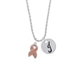 thumbnail image 2 of Delight Jewelry Silvertone Pink Ribbon with Stitching Silvertone Script Initial Disc - J - Charm Necklace, 20"+3", 2 of 4