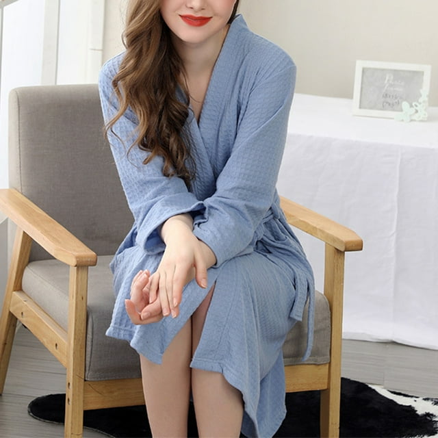 Peignoir de Bain pour Femmes à Absorption d'Eau, Robe Gaufrée Unie, Chemise de Nuit, Peignoir pour Femmes, Robe de Spa et de Maison, Chemise de Nuit