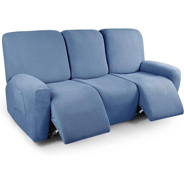 Nvzi Funda de sofá elástica de jacquard, funda de sofá de forro polar, funda de sillón reclinable para sala de estar, fácil de instalar, lavable, protector de sofá de 3 plazas (azul)