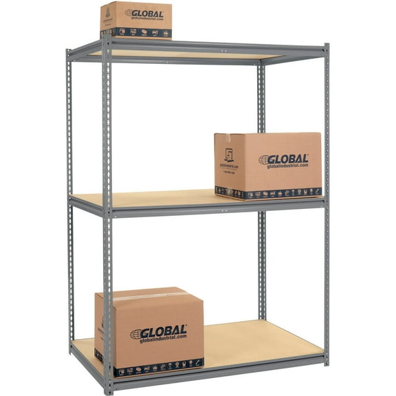 Global Industrial 580930GY 96 x 60 x 36 in. High Capacity 3 Levels Starter Rack with Wood Deck, Gray