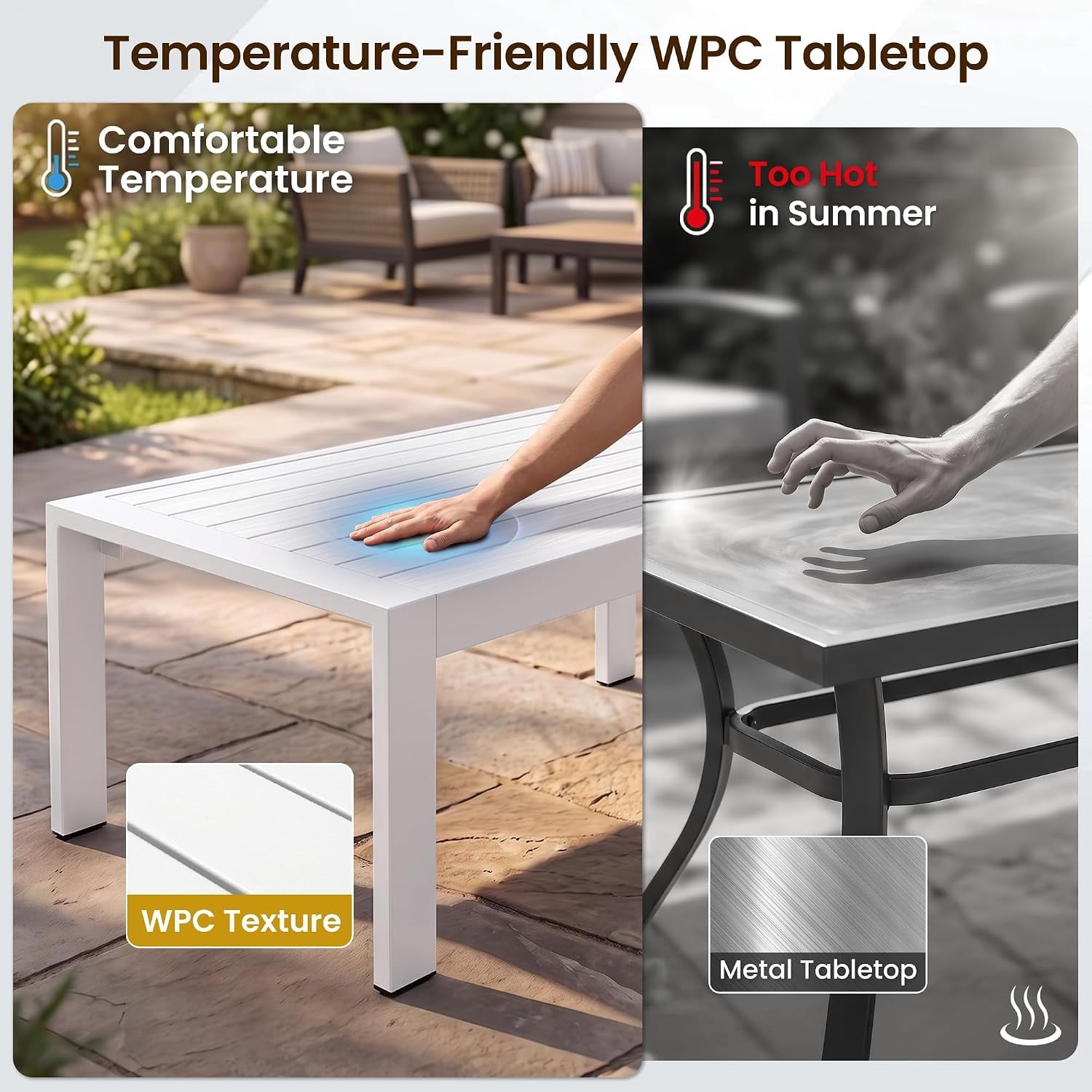 Outdoor Coffee Table, Patio Coffee Table, White Outdoor Table