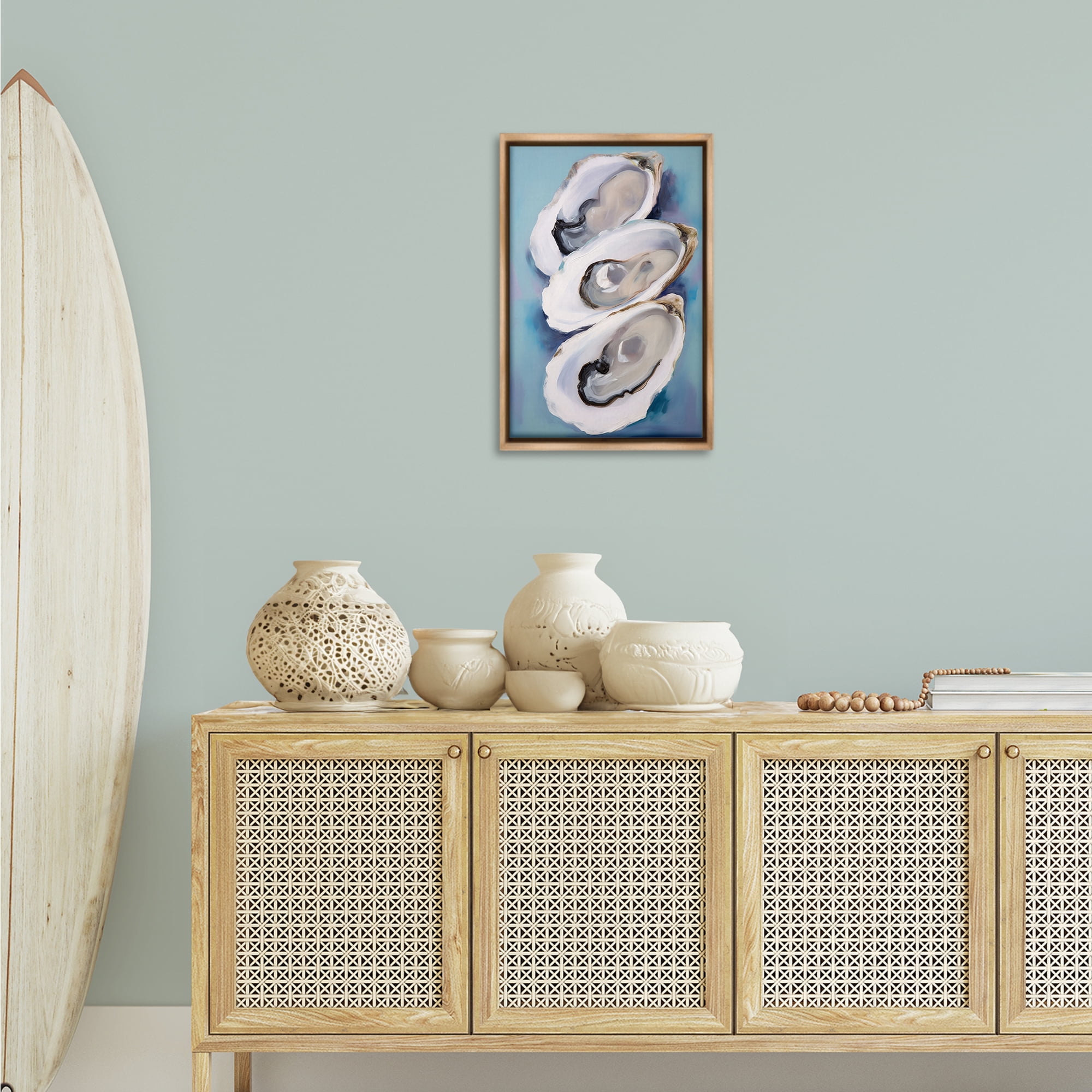 Stupell Industries Three Oyster Shells Animals & Insects Painting Brown Floater Framed Canvas Art Print Wall Art, 17 x 25