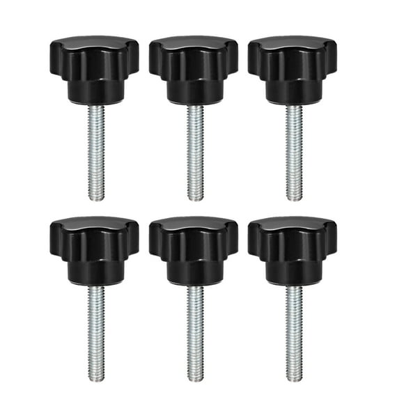 Unique Bargains 6 Pcs Star Knobs Grips M6 x 25mm Male Thread Steel Zinc Stud Black PP