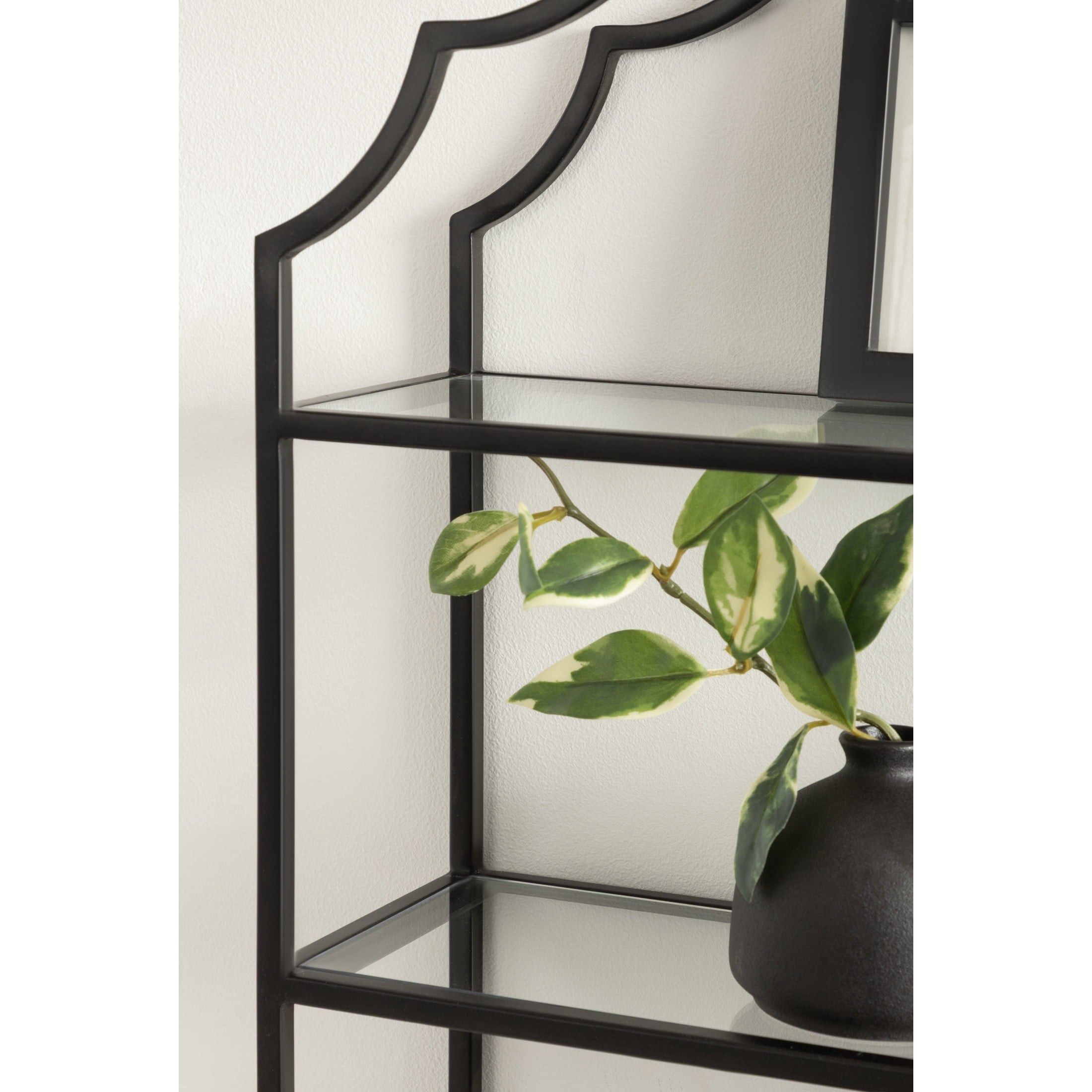 Kate and Laurel Leanna Glam Scalloped Three-Tiered Wall Shelf, 20 x 6 x 32, Black, Decorative Floating Shelf Storage and Wall Organizer for Bathroom Over Toilet Storage or Display