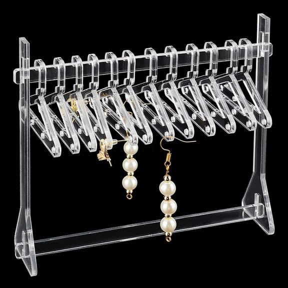 1 set Transparent Acrylic Earring Display Stands Clothes Hanger Shaped Earring Organizer Holder with 12pcs Hangers Clear Finish Product: 14x3.6x12cm