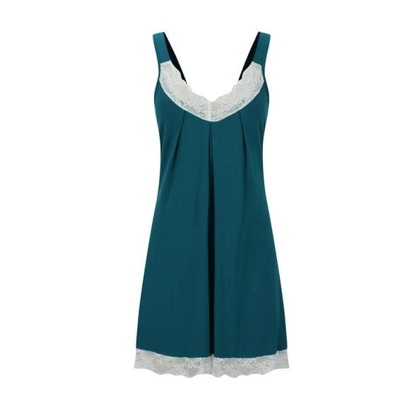 Aofany Women's Tank Nightgown Comfy Sleeveless Sleepwear Wide Strap V Neck Lace Trim Sleepshirts Loose Soft Pajama Sleep Dress