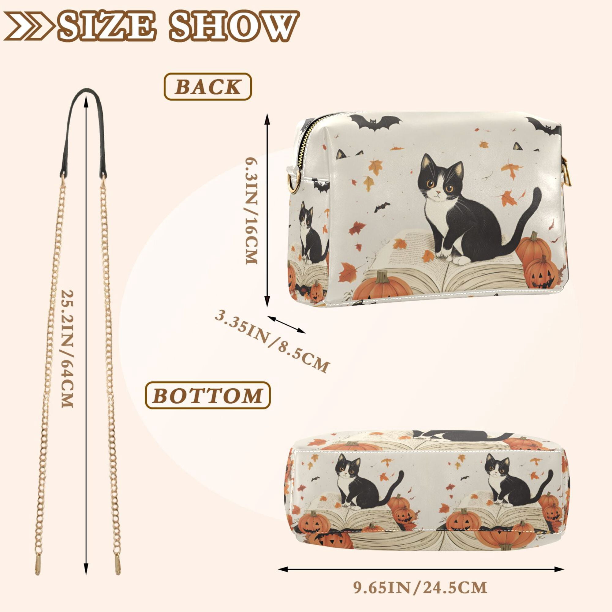 FORMRS Women Crossbody Purse with Chain Strap Vegan Leather Shoulder Handbag, Gray Cartoon Halloween Cat