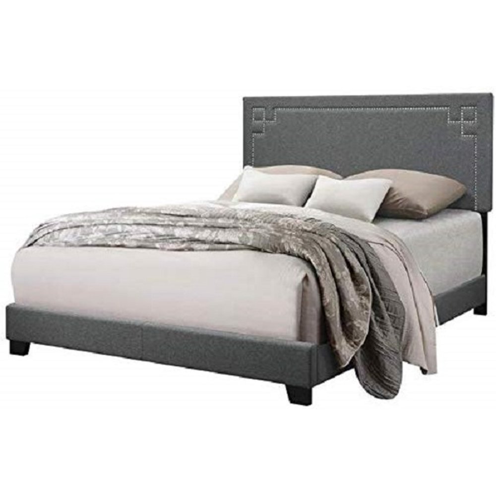 1piece Modern Gray Rectangular Headboard Eastern King Size Bed Bedroom