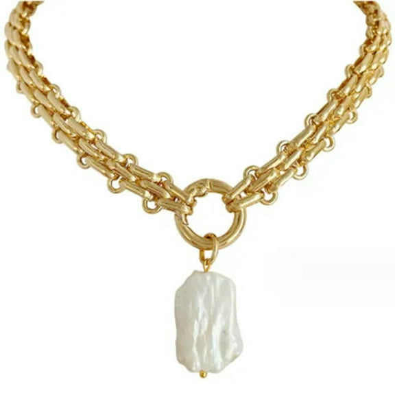HOOUN Freshwater Pearl Pendant Chunky Chain Vintage Elegant Baroque Pearls Necklaces
