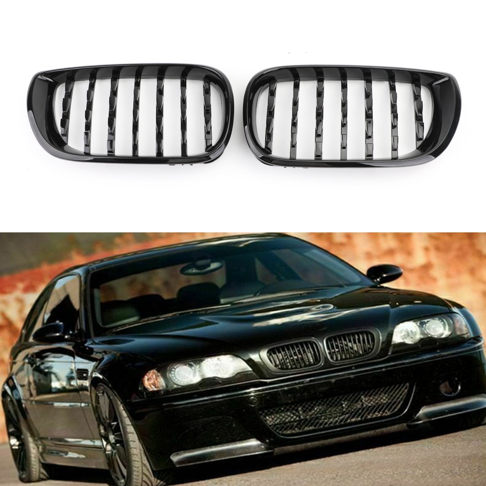 Upper Grille Grill M Sport Black Pair Set NEW for 02-05 MW 3 Series E46 4 Door