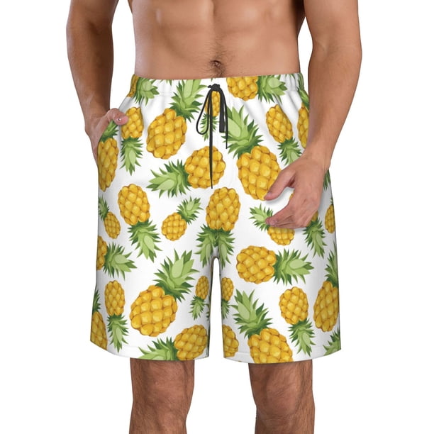 Balery Pineapple Traje de Baño Estilo Hawaiano para Hombre, Shorts de Secado Rápido con Bolsillos-Small