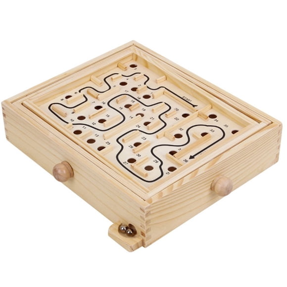 Wooden Labyrinth Game Balance Keeping Desktop Group Play Classic Puzzle Game Toy for Kids and Adults Party Small