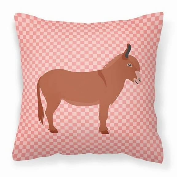 Carolines Treasures BB7848PW1414 Irish Donkey Pink Check Fabric Decorative Pillow, 14 x 14 in.