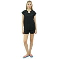 thumbnail image 3 of Bimba Womens Black Buttondown Pj 2-Piece Set Shirt & Shorts Night Dress-18, 3 of 9