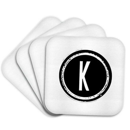 

3dRose The letter K monogram Black letter K on white background Set of 4 Coasters - Soft