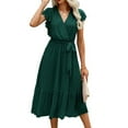 thumbnail image 2 of Kaemgyyd Chiffon Dress for Women Wrap V Neck Ruffle Short Sleeve Midi Dress Casual Loose Belt A-Line Flowy Beach Vaction Dress, 2 of 6