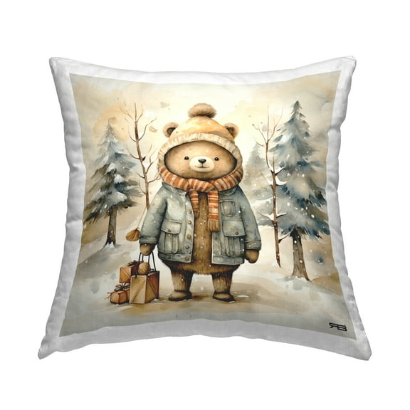 Stupell Industries Snowy Landscape & Bear Decorative Printed Throw Pillow, 18 x 18