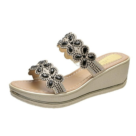 

YTJX Women Ladies Bohemia Wedges Thick Peep Toe Sandals Slippers Shoes
