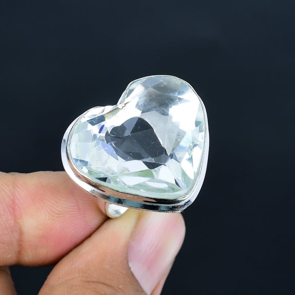 White Topaz Heart Gemstone Handmade 925 Sterling Silver Adjustable Ring VJ 1109