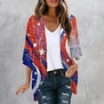 thumbnail image 2 of UVEASISHA 4th of July Women Plus Size 3/4 Sleeve Cardigans Open Front Casual Lightweight Jackets American Flag Print Kimono Cardigan Chiffon Flowy Beach Coverups Multicolor S, 2 of 6