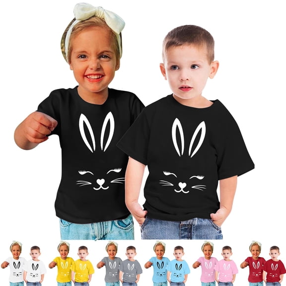 Cowsor Kids Easter Cute Graphic Print Casual Crew Neck Short Sleeve Cotton Tee Soft Breathable Lightweight Top for Boys Girls Easter Daily Wear
