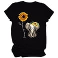 thumbnail image 2 of T-Shirt pour Femmes à Imprimé Tournesol, Manches Courtes, Haut Rond pour Femmes, Blouse à Col Rond, Noir, G, 2 of 5