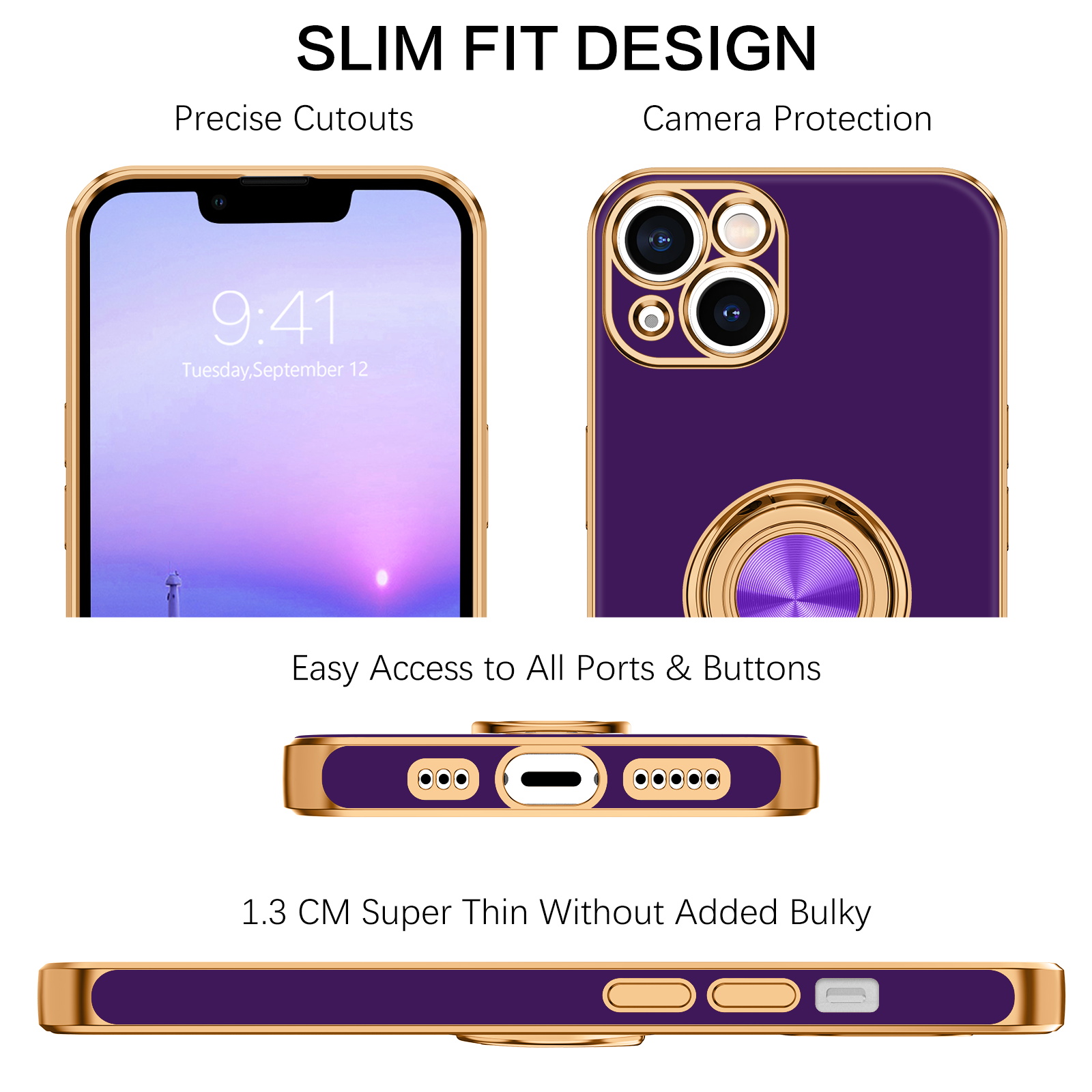 BENTOBEN iPhone 13 Case,Slim Fit 360° Ring Holder Protective Cover for