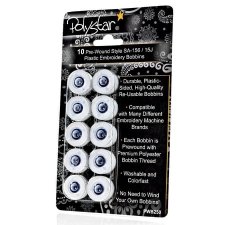 Embroidery Bobbin - Polystar 10-Pack Plastic Prewound Style SA156 / 15J (PWB250) Sewing Embroidery Bobbins