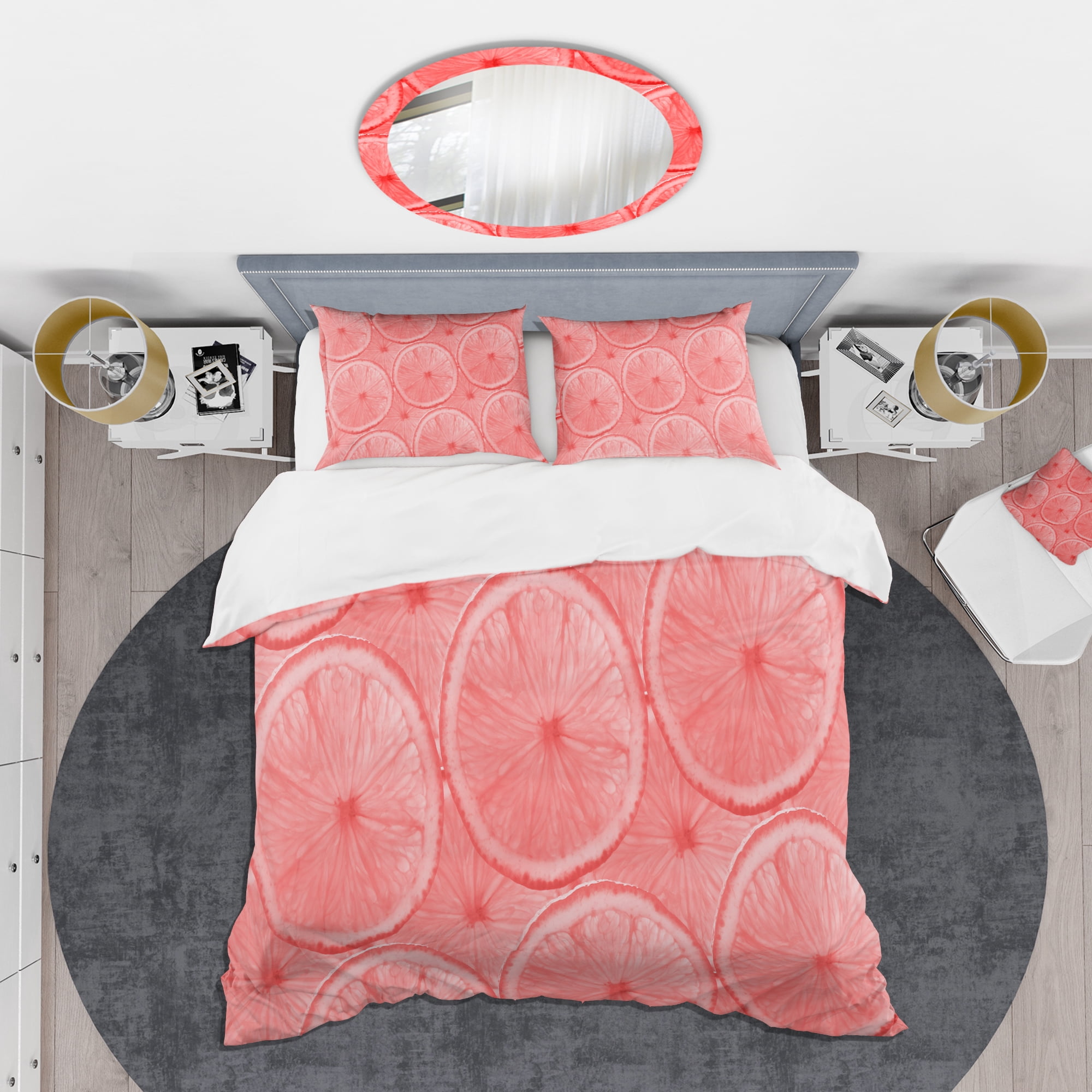 Designart 'Coral Grapefruit Slices' Mid-Century Modern Duvet Cover Set