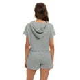 thumbnail image 6 of Women's 2 Piece Outfits Summer Cap Sleeve Hoodie Tops And Lounge Shorts Sweatsuits Sets, 6 of 7