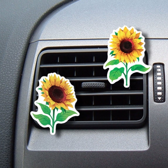 WIRESTER Set of 2pcs Car Air Freshener Fragrance Vent Clip Interior Decoration for Cars with Lemon Scented Pad - Sunflower Stem & Sunflower Stem (S1)