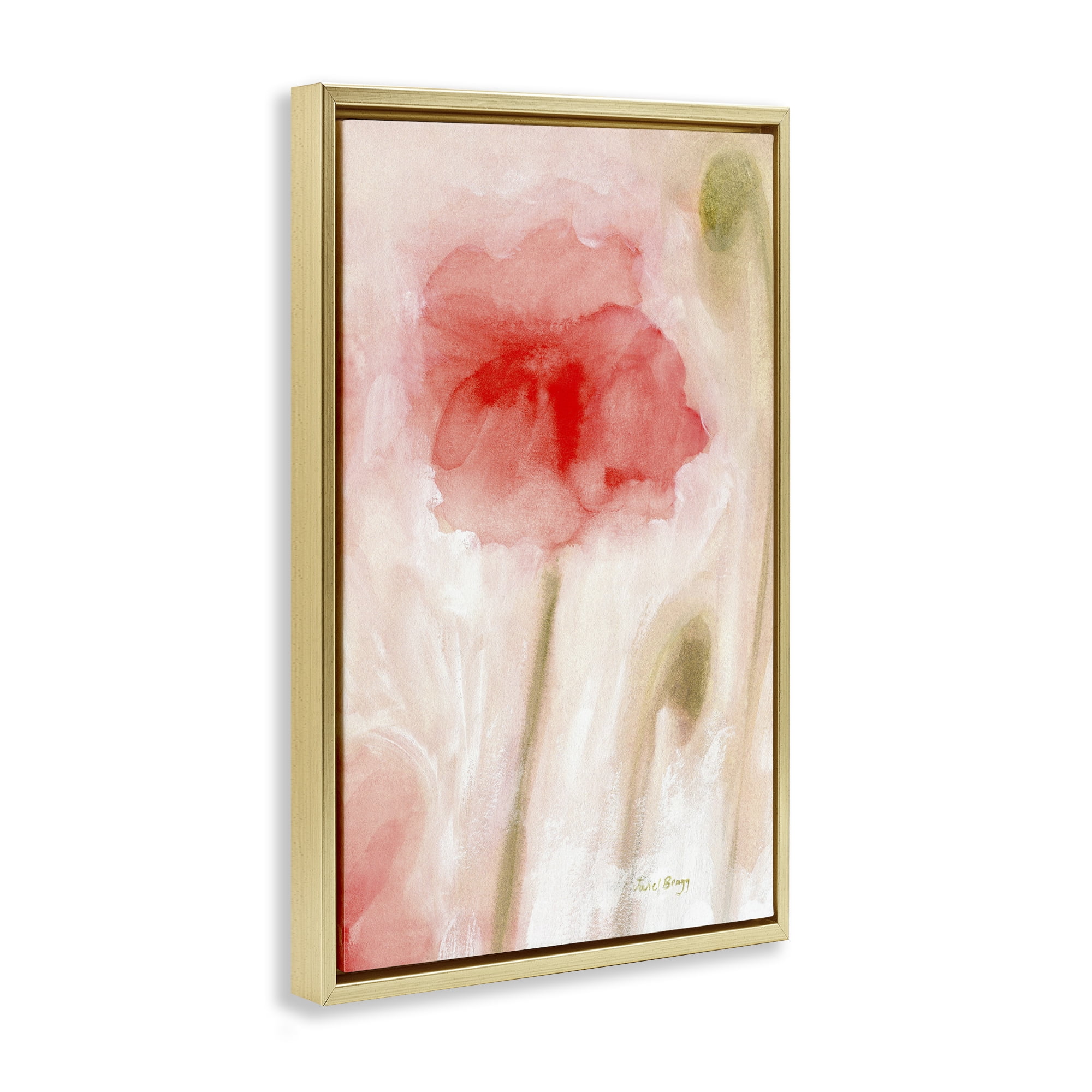 Stupell Industries Abstract Budding Flower Botanical & Floral Painting Gold Floater Framed Art Print Wall Art, 17 x 25