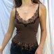 thumbnail image 2 of Camisetas sin mangas de encaje con retazos de estética gótica para mujer, tops cortos retro marrones con cuello en V sexys, camisola informal de moda de verano de los años 90, 2 of 6
