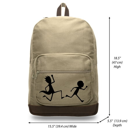 Rick after Morty Canvas Teardrop Backpack with Leather Bottom Accents,