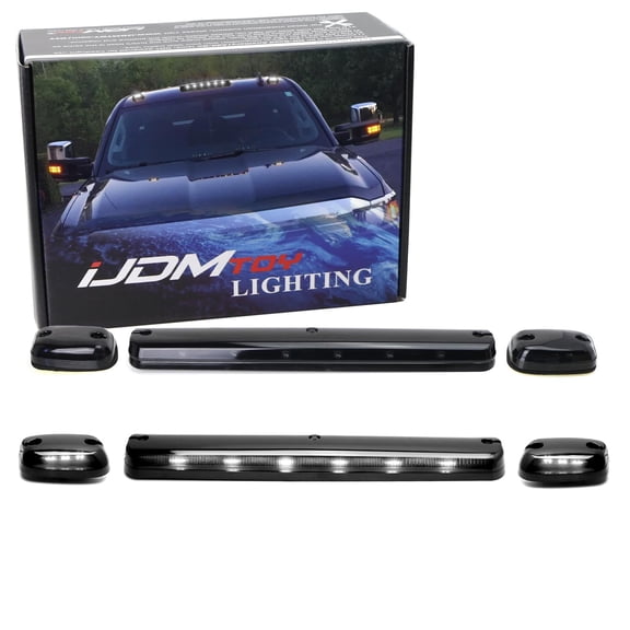 3pc Smoked Lens OEM-Spec White Dotted Pattern LED Cab Roof Clearance Light Kit For 2007-2014 Silverado/Sierra 2500HD 3500HD, Also Universal Fit For Many Other Trucks