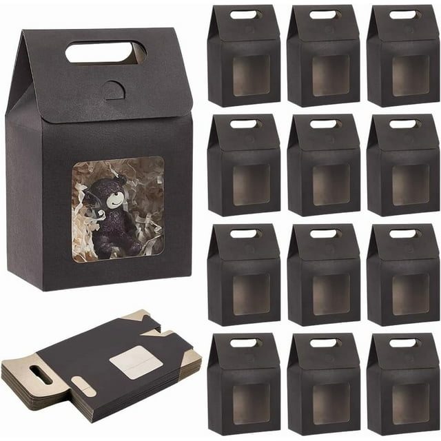 28 bolsas de regalo de papel, cajas de regalo negras, bolsas de papel con ventana transparente, reutilizables.