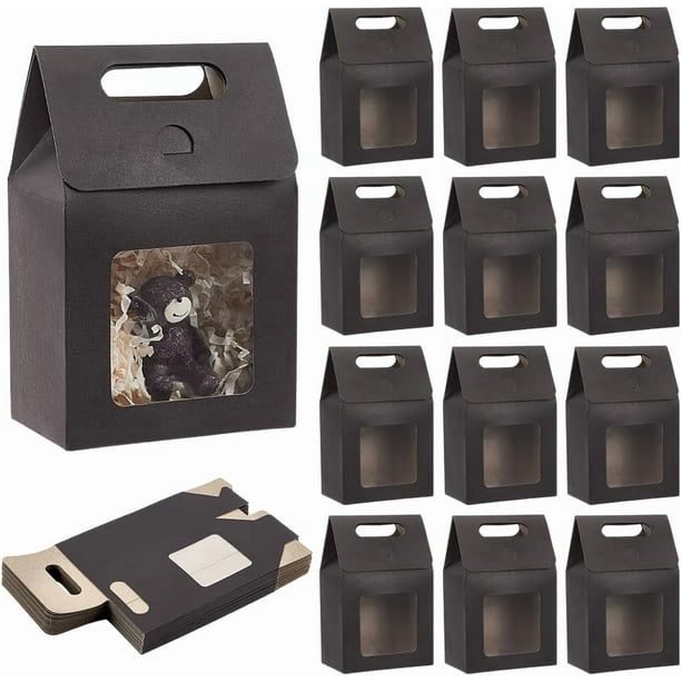 28 bolsas de regalo de papel, cajas de regalo negras, bolsas de papel con ventana transparente, reutilizables.