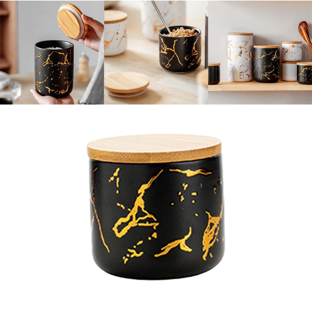 Fiocias Ceramic Sugar Bowl Canister Jars Condiment Airtight Lids Food Storage Containers Black S