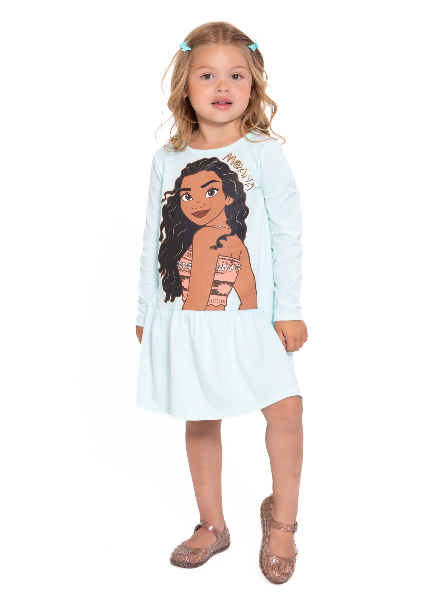 Moana Toddler Girls Drop Waist Graphic Print Dress with Long Sleeves, Sizes 12M-5T