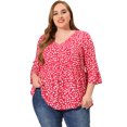 thumbnail image 3 of Women's Plus Size Blouse V Neck 3/4 Ruffle Sleeve PolDots Peplum Top Red 4X, 3 of 6