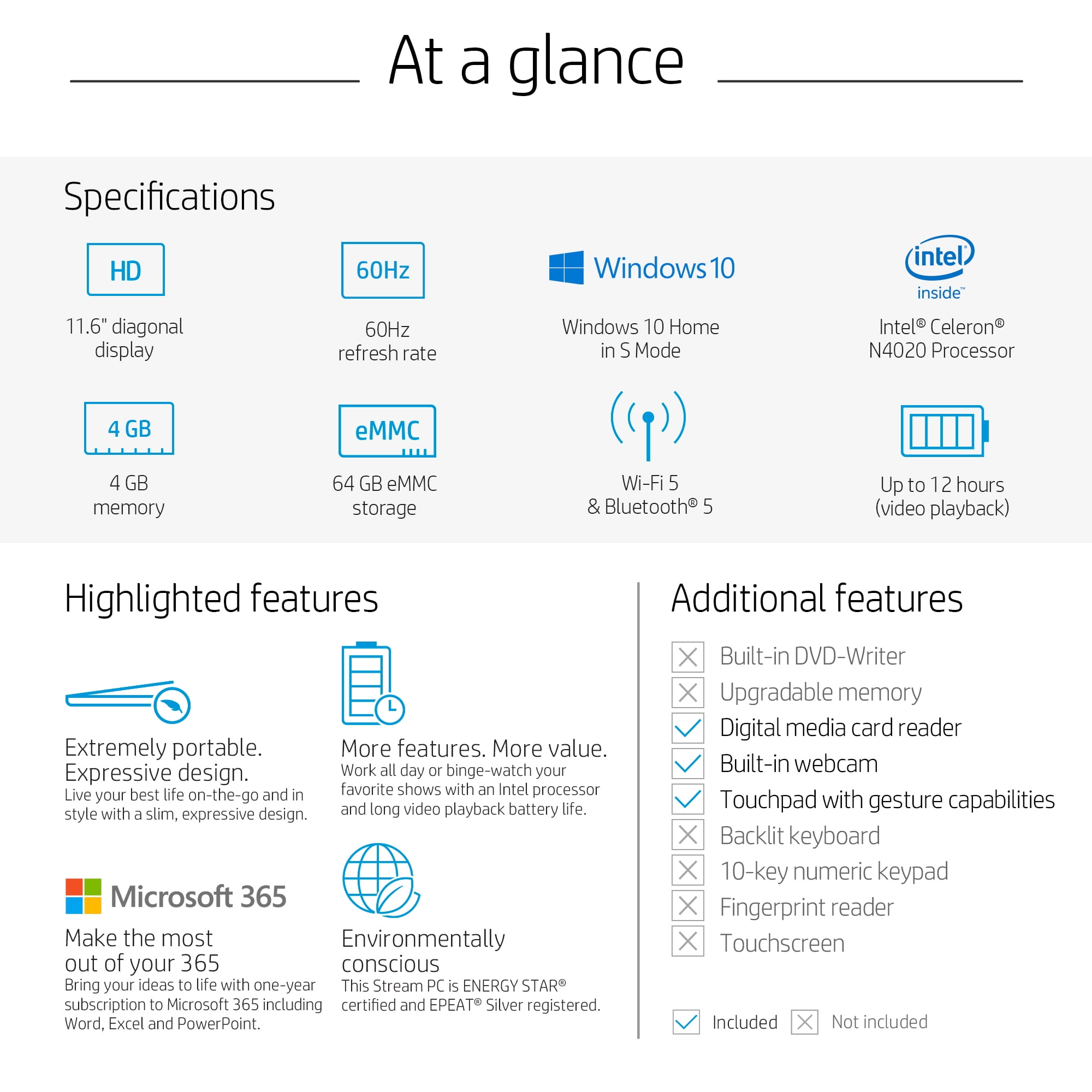 HP Stream 11.6", Celeron N4020, 4GB RAM, 64GB emmc, Rose Pink, Windows 10 Home in S mode, 11-ak0080wm