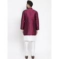 thumbnail image 4 of eloria Men's Indian Traditional White & Maroon Silk Blend Kurta with Churidar Pyjama and jacket Set, 4 of 7