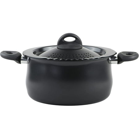 

Bialetti Oval Aluminum 5.5 Quart Pasta Pot with Strainer Lid Nonstick Black